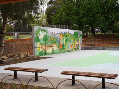 Photo of new mural near the multi-purpose court at James Reserve