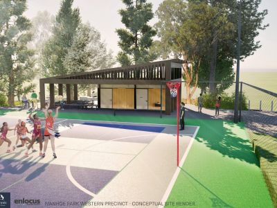 Artist rende rof netball courts and pavilion